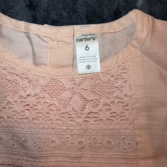 Carter's Girls Pink Eyelet Ruffle Top, Fully Lined, Size 6, Casual Blouse - Picture 7 of 8
